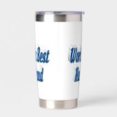 Man met zee blauw halve tekst geïsoleerde drinkbeker (Links)