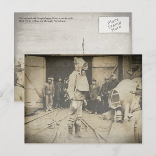Man met zuurstofhelm in een kolenmijn briefkaart (Voorkant / Achterkant)