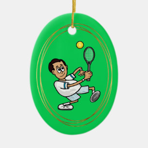 Man met zwart haar Tennisspeler Kerstbal aan de Ke Keramisch Ornament