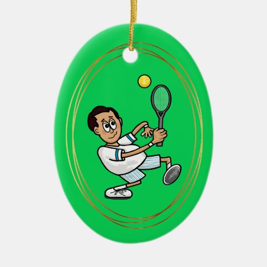 Man met zwart haar Tennisspeler Kerstbal aan de Ke Keramisch Ornament (Voorkant)