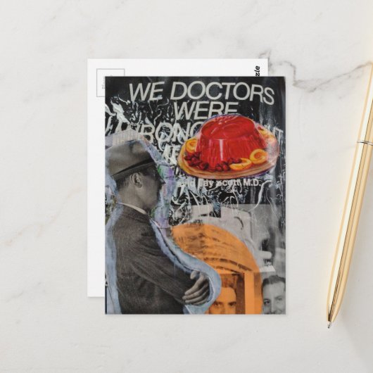 Man met zwevend dessertcollage briefkaart (Voorkant / Achterkant in situ)