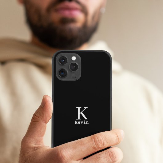Man monogram naam gepersonaliseerd eenvoudig zwart Case-Mate iPhone case