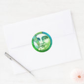 man Moon Full Face Blauw Groen Winter pet Ronde Sticker (Envelop)