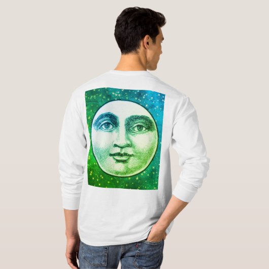  man Moon Full Face Blauw Groen Winter pet T-shirt (Achterkant volledig)