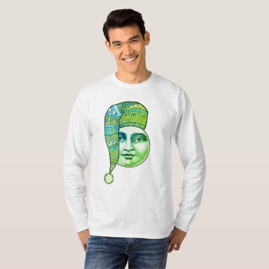 man Moon Full Face Blauw Groen Winter pet T-shirt (Voorkant volledig)
