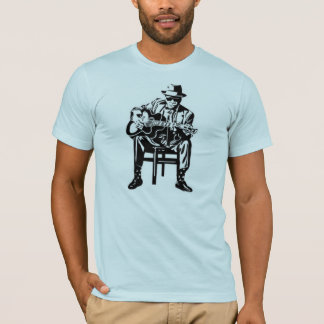 man muzikanten overhemd met blauwhelmen t-shirt