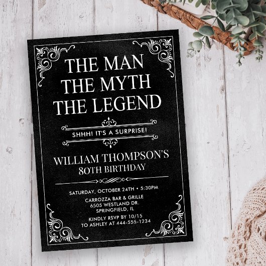 Man Myth Legend Black Surprise 80ste verjaardag Kaart