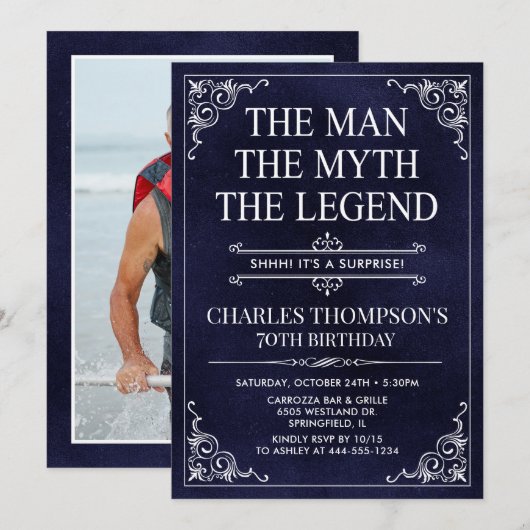 Man Myth Legend Blue Surprise 70th Birthday Foto Kaart (Voorkant / Achterkant)