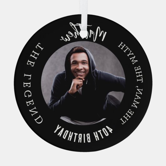 Man Myth Legend Foto Verjaardag Glas Ornament (Achterkant)