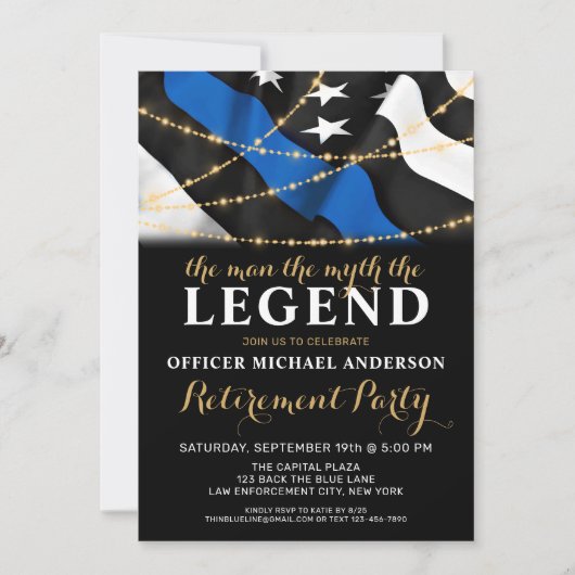 Man Myth Legend Thin Blue Line Police Retirement Kaart (Voorkant)