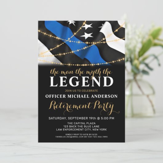 Man Myth Legend Thin Blue Line Police Retirement Kaart (Staand voorkant)