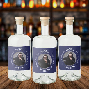 Man mythe legende foto blauw wit verjaardagsfeestj likeurfles etiket