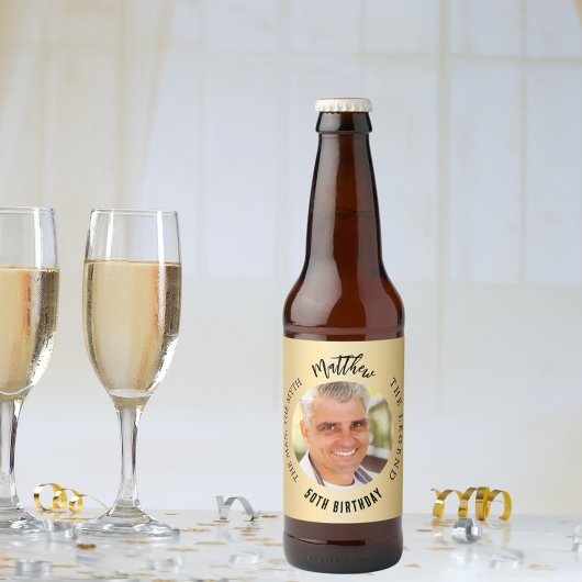 Man mythe legende foto gouden verjaardagsfeestje bier etiket
