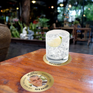 Man mythe legende foto gouden verjaardagsfeestje ronde kartonnen onderzetter