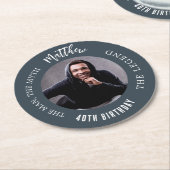 Man mythe legende foto houtskool grijs verjaardags ronde kartonnen onderzetter (Gebogen)