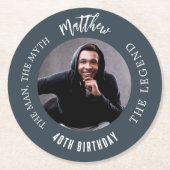 Man mythe legende foto houtskool grijs verjaardags ronde kartonnen onderzetter (Voorkant)