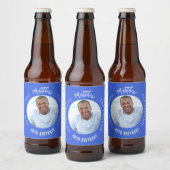 Man mythe legende foto koninklijk blauw verjaardag bier etiket (Flessen)