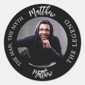 Man mythe legende foto naam ronde sticker (Voorkant)