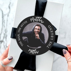 Man mythe legende foto naam ronde sticker