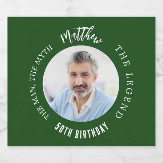 Man mythe legende foto smaragd groen verjaardagsfe bier etiket (Enkel label)