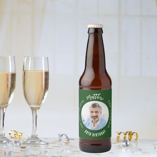 Man mythe legende foto smaragd groen verjaardagsfe bier etiket