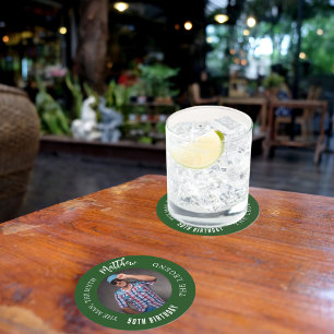 Man mythe legende foto smaragd groen verjaardagsfe ronde kartonnen onderzetter