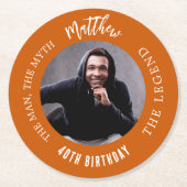 Man mythe legende foto verbrand sinaasappel verjaa ronde kartonnen onderzetter (Voorkant)