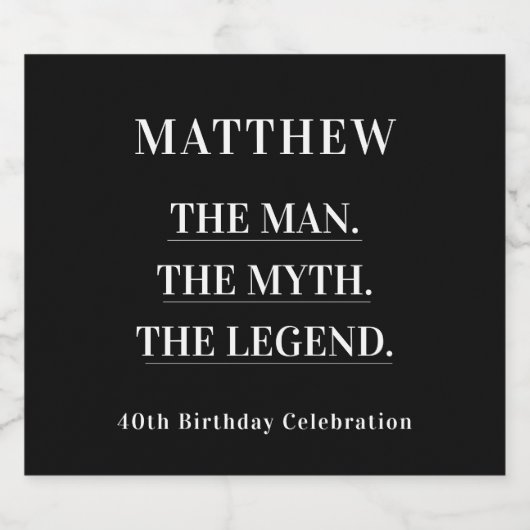 Man mythe legende foto verjaardagsfeestje bier etiket (Enkel label)