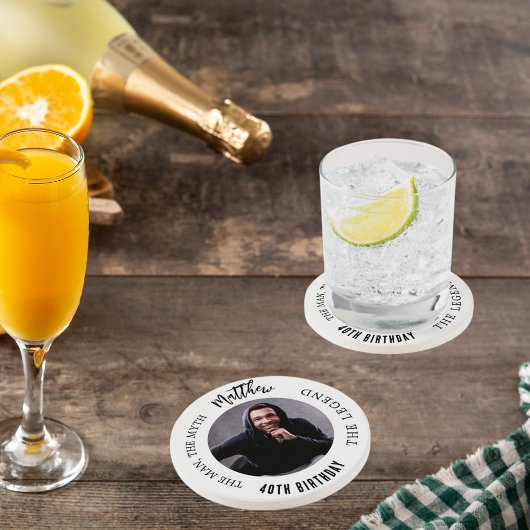 Man mythe legende foto wit zwart verjaardagsfeestj zandsteen onderzetter