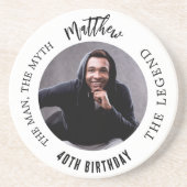 Man mythe legende foto wit zwart verjaardagsfeestj zandsteen onderzetter (Voorkant)