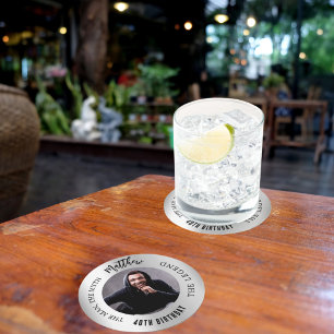 Man mythe legende foto zilveren verjaardagsfeestje ronde kartonnen onderzetter