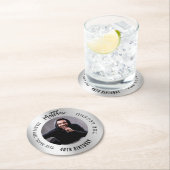 Man mythe legende foto zilveren verjaardagsfeestje ronde kartonnen onderzetter (Insitu)