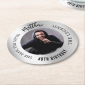 Man mythe legende foto zilveren verjaardagsfeestje ronde kartonnen onderzetter (Gebogen)