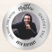 Man mythe legende foto zilveren verjaardagsfeestje ronde kartonnen onderzetter (Voorkant)