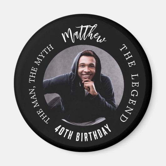 Man mythe legende foto zwart wit verjaardag magneet (Voorkant)