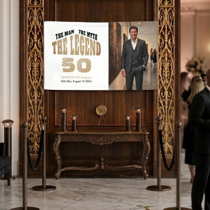 Man Mythe Legende Luxe Zwart Goud 50e Welkom Spandoek
