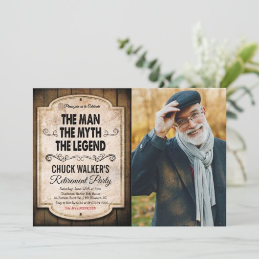 Man Mythe Legende Pensioen Uitnodiging (Staand voorkant)