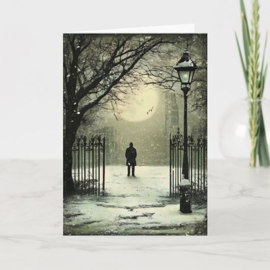 Man Night Winter Somber Feestdagen Kaart (Voorkant)