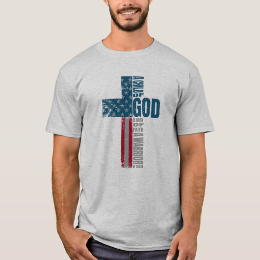 Man of Faith American Flag Cross Distress T-shirt (Voorkant)