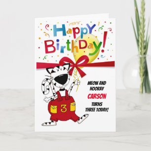 Man of Girl Cute Cartoon Cat 3rd Birthday Kaart