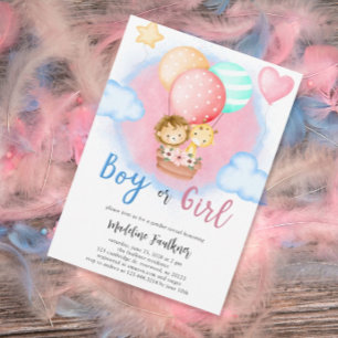 Man of Girl Gender onthullen Baby Animal Invitatio Kaart