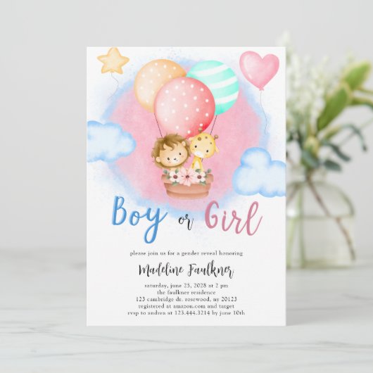 Man of Girl Gender onthullen Baby Animal Invitatio Kaart (Staand voorkant)