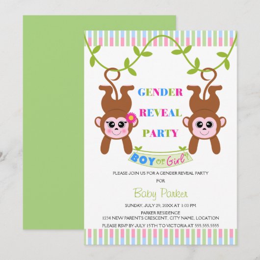 Man of Girl Monkey Gender Reopenbaart feest Kaart (Voorkant / Achterkant)