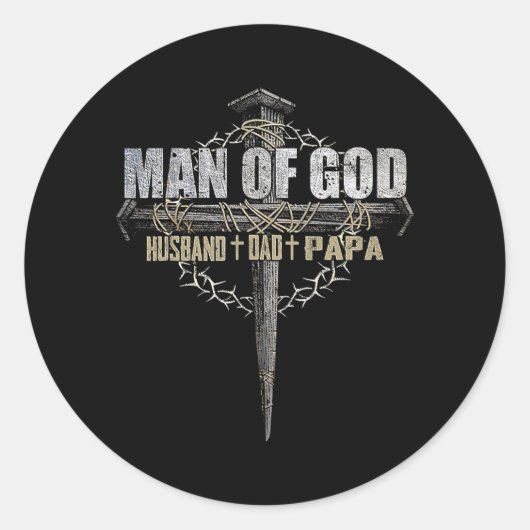 Man of God Husband Dad Papa Christian Cross Ronde Sticker (Voorkant)