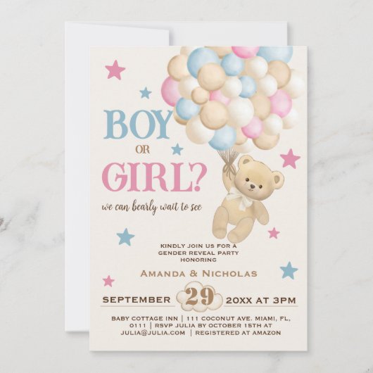 Man of meisje Beer geslachtsopenbaring Kaart (Voorkant)