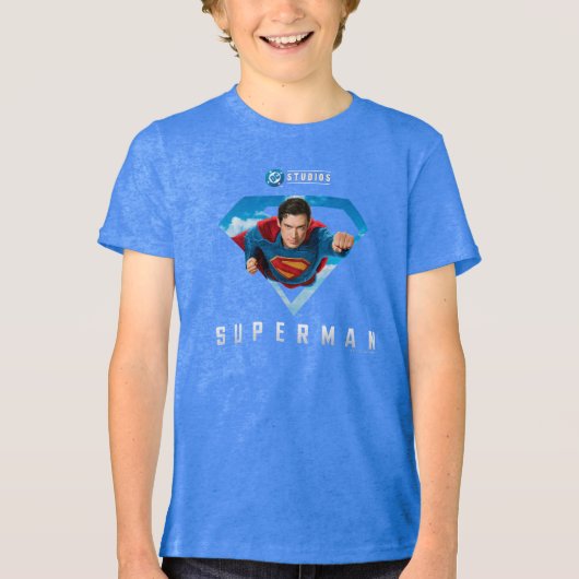 Man of Steel in Flight Tri-Blend Shirt (Voorkant)