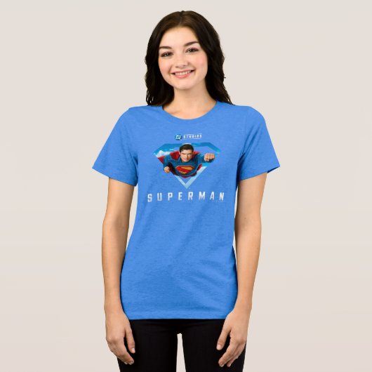 Man of Steel in Flight Tri-Blend Shirt (Voorkant volledig)