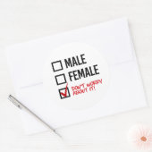 Man of Vrouw? Maak je geen zorgen Ronde Sticker (Envelop)