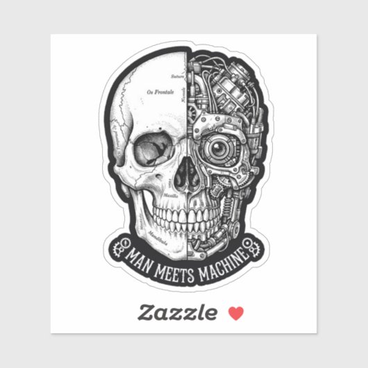 Man Ontmoet Machine Schedel Sticker Biker Cyborg D (Vel)