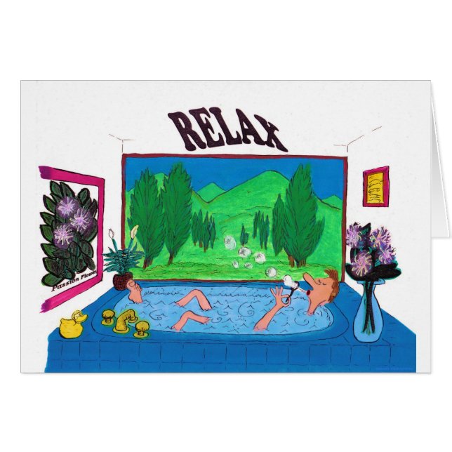 Man ontspannen in een badkuip die blaasjes blaast (Voorkant Horizontaal)